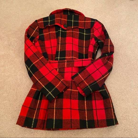 Joe Fresh Girls Kids Red Plaid Pea Coat - Picture 5 of 6